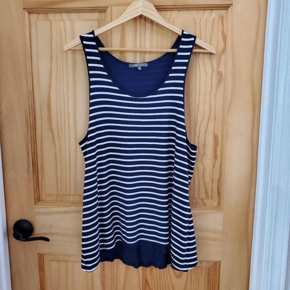 RETRO-ology Navy Blue and White Striped, Scoop Neck, Sleeveless Top